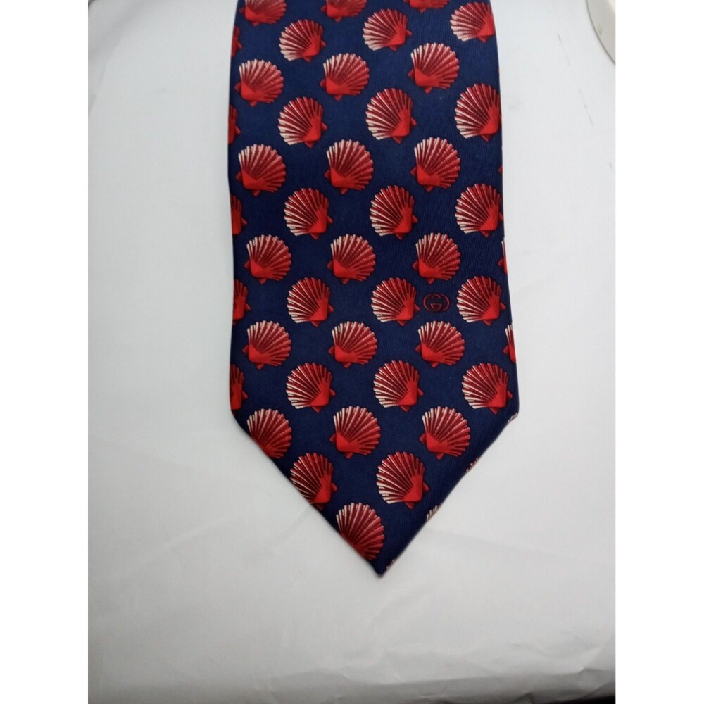 Gucci Men's Tie 100% Silk Blue W Red 🐚 Italy Made Designer Necktie